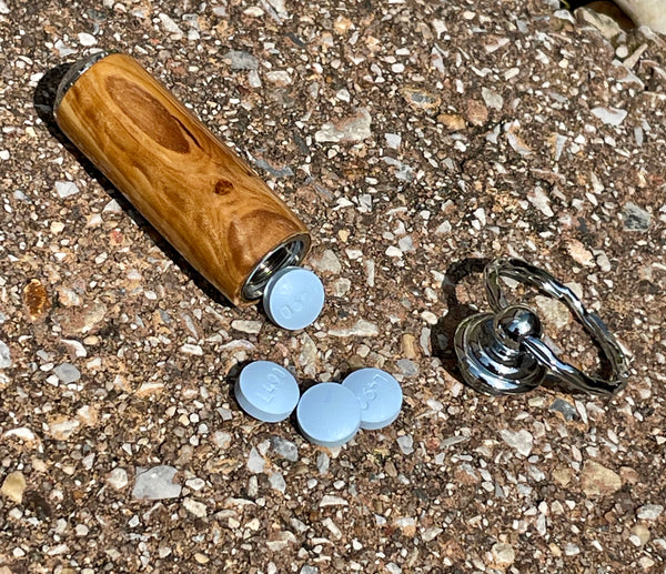 Secret Pill Holder Keychain Olive Wood
