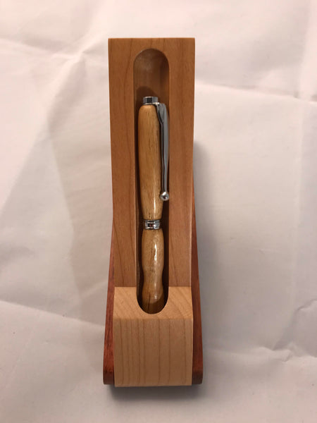 Rosewood and Maple Desk Pen Box and Holder